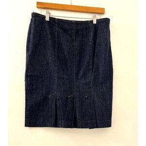 Boden Cotton Blue Denim Midi A-Line‎ Pleated Mini Skirt Size 12 Y2K